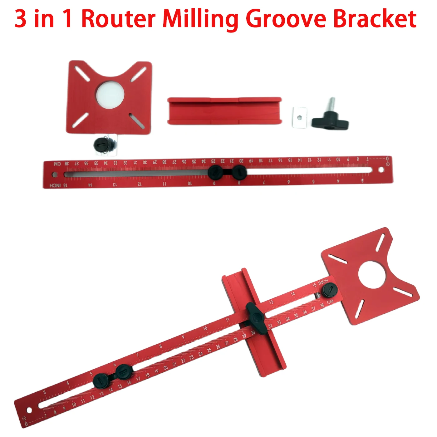 3-in-1 Aluminum Alloy Carpenter's Ruler for Woodworking Edge Trimming round Line Marking Positioning round Hole Grooving Locator