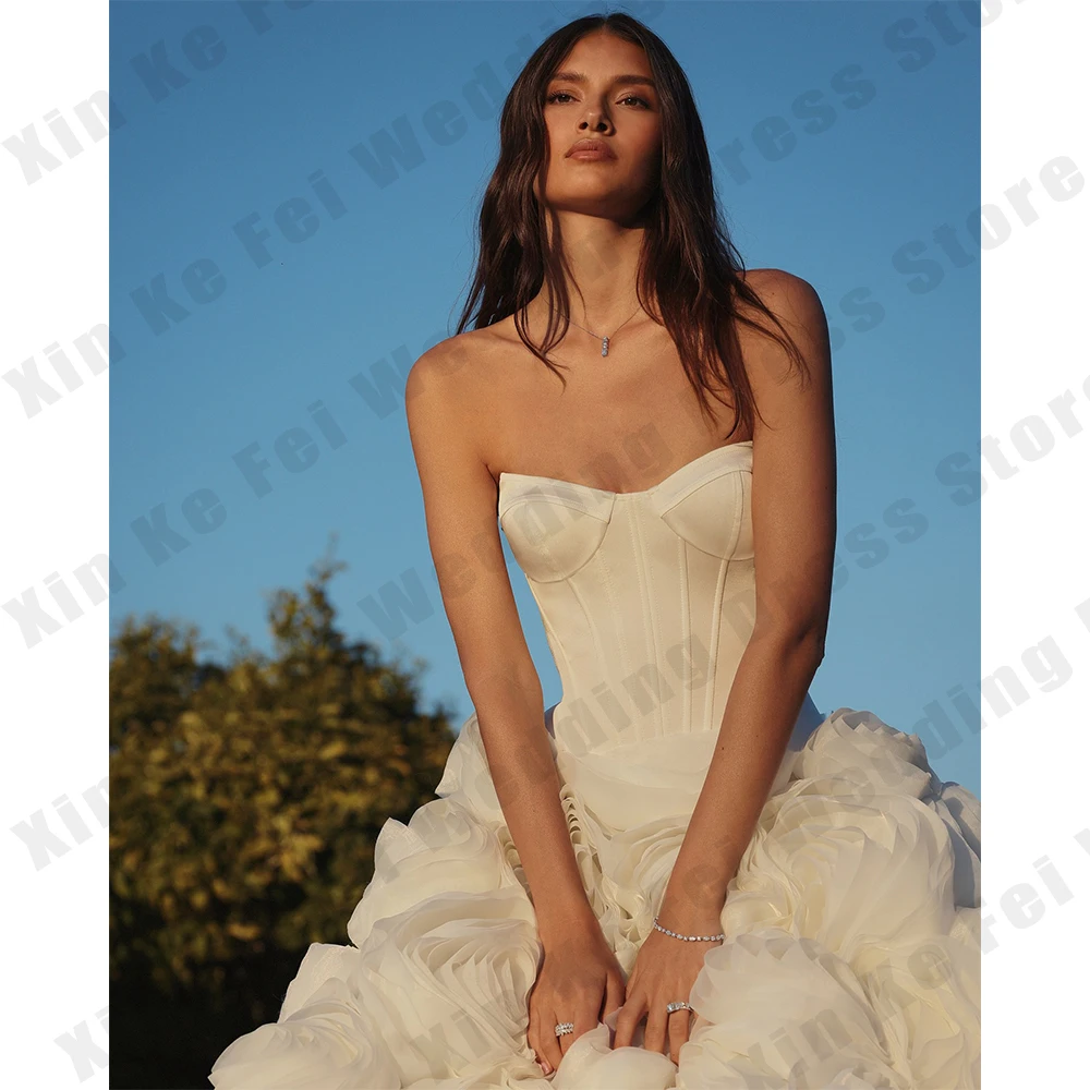 Preciosos vestidos de novia para mujer, sexys, con hombros descubiertos, sin mangas, flores 3D, vestidos de fiesta de princesa, vestido de novia Formal, fiesta personalizada