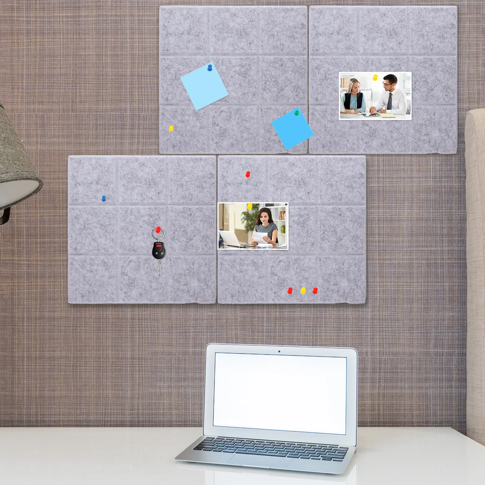 

6Pcs Felt Bulletin Board Tiles with Sticky Backing - Decorative Pin Boards for Enamel Pins Photos Notes Home School Office Wall