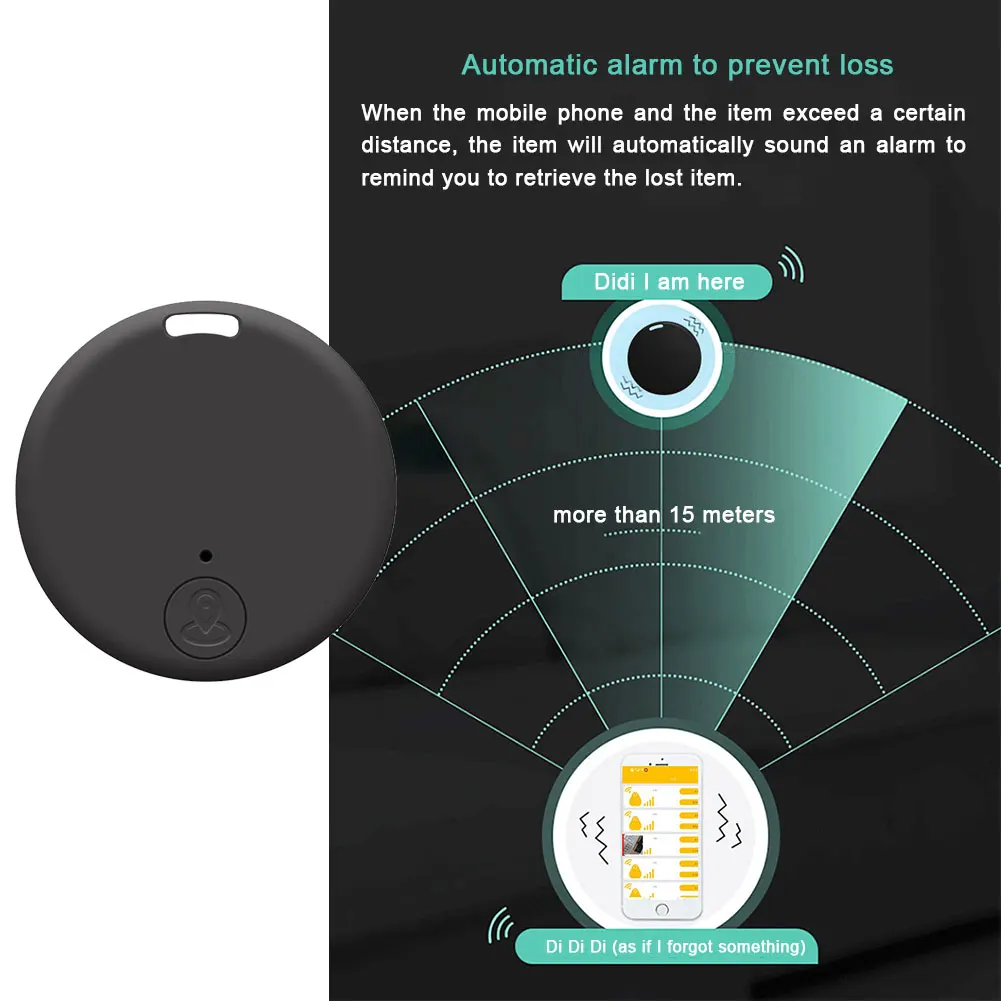 ペット用のユニバーサルロス防止GPSトラッカー,ポータブル,軽量アラームアプリポジショニング,Bluetooth互換,ラウンド