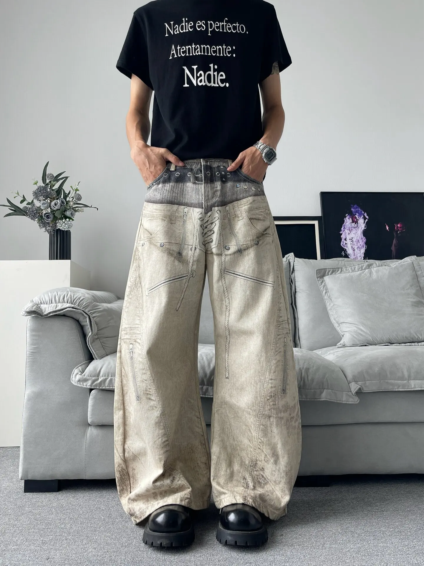 

Men's Fashion 3D Digital Printed Jeans American Summer Casual Fashion High Street Retro Loose Male Hip Hop Denim Pants