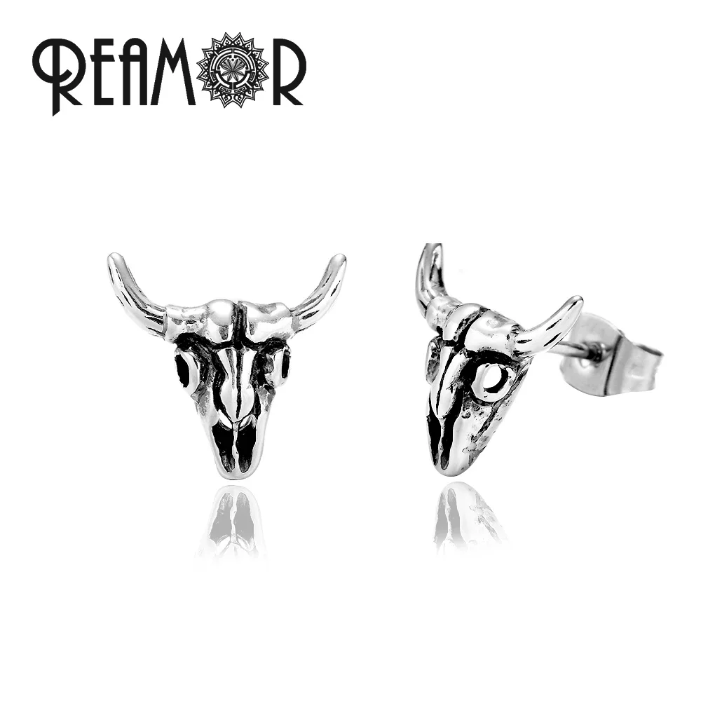 REAMOR Stainless steel Bullfighting Mask Stud Earrings For Women Men Ear Stud Fashion Jewelry Accessories 1 Pair