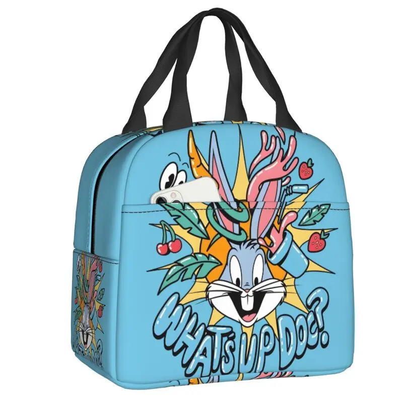 

Custom B-Bugs B-Bunny Insulated Lunch Tote Bag for Women Rabbit Anime Portable Thermal Cooler Food Lunch Box School