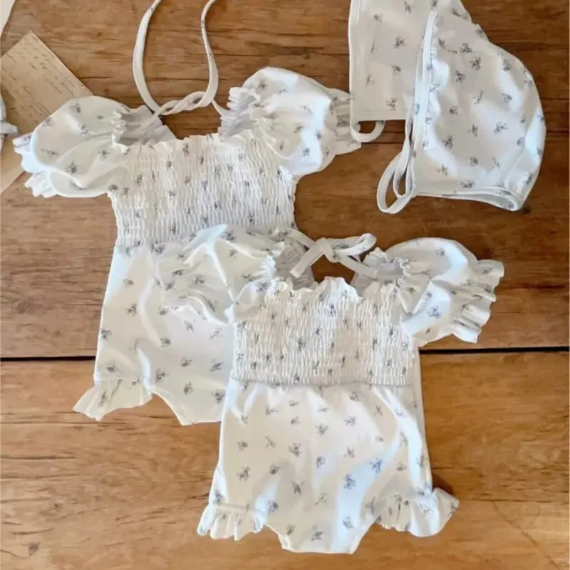 ZOETOPKID Summer Newborn Rompers Infant Baby Cute Floral Bodysuit Toddler Girl Short Sleeve Swimsuit Children's Swimsuit + Hat