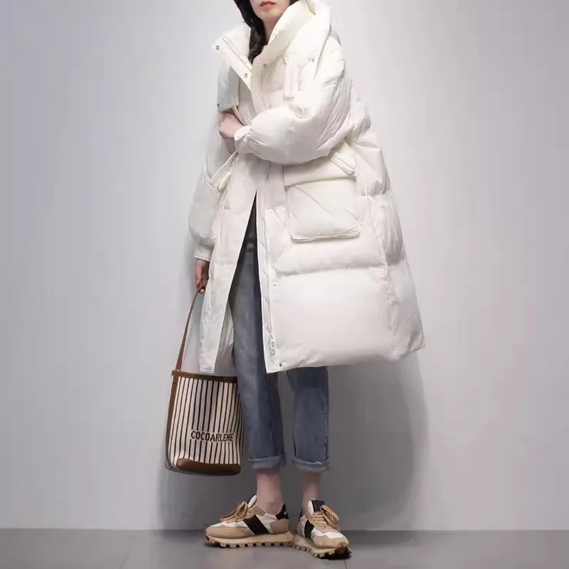 

2024 Winter New 90%White Duck Down Snow Jacket Women's Thicken Parker Fashion Casual Long Down Coat Women Warm Hooded Overcoat