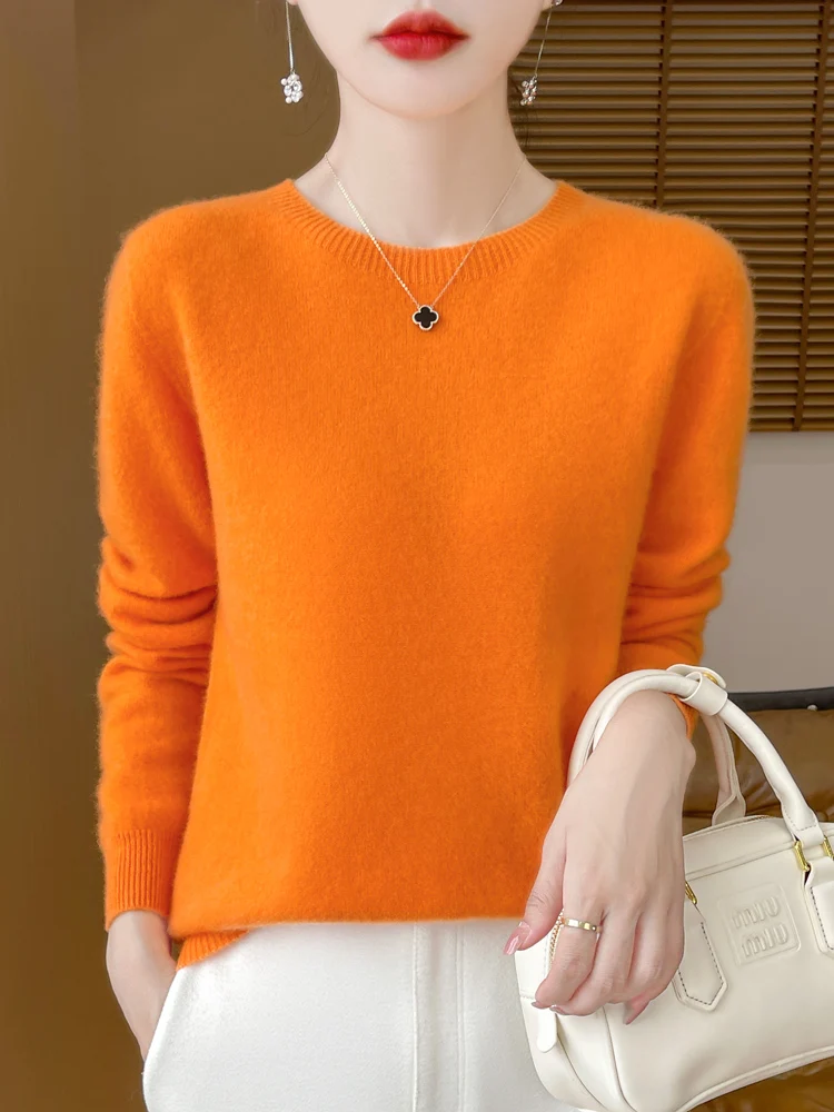 Autumn Winter Women 100% Merino Wool Sweater O-Neck Cashmere Pullover Basic Fashion Clothing Comfort Warm Top Casual Solid