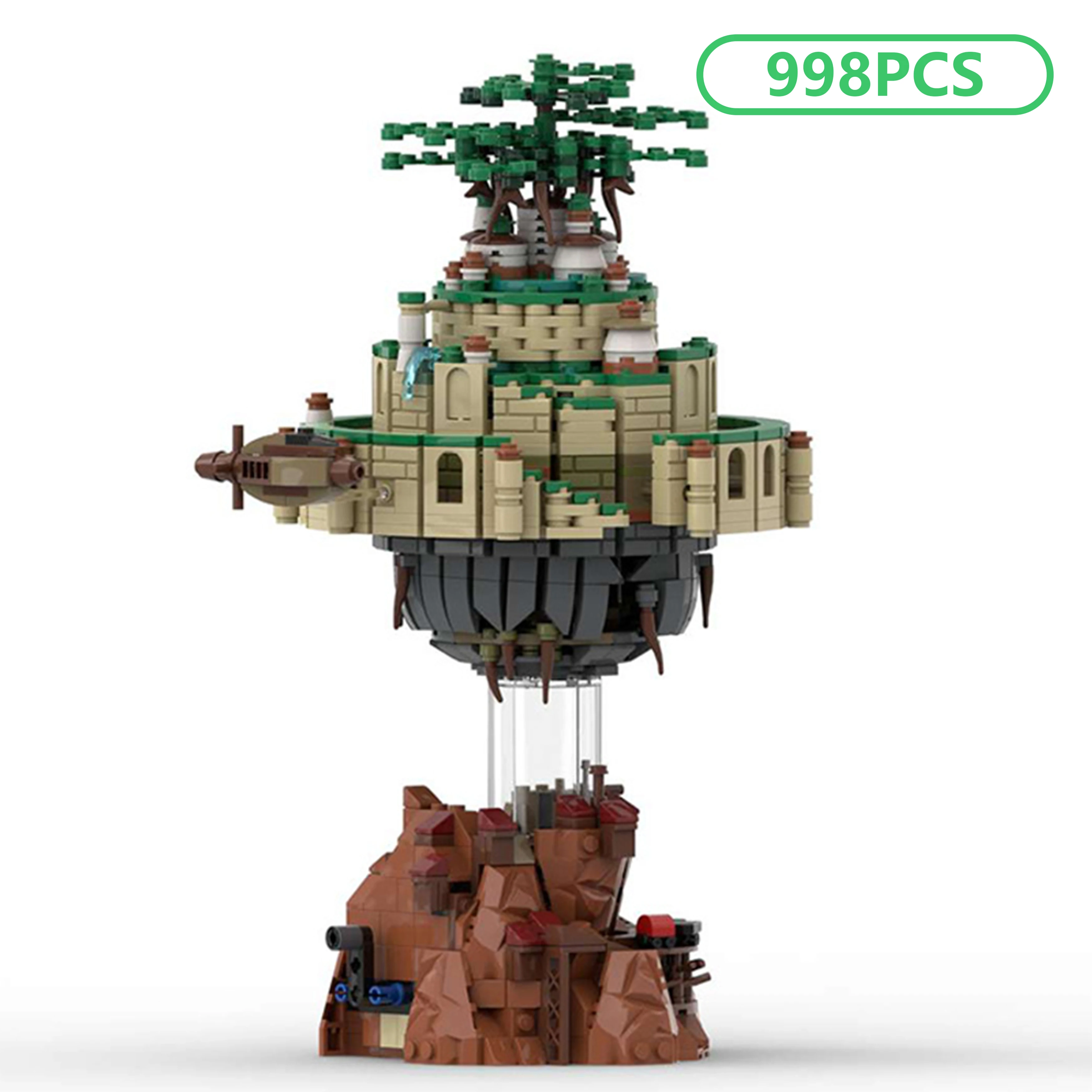 

MOC 998PCS Fantasy Anime-Style Moving Fortress Creative Sky Castle Building Blocks Model Kit DIY Brick Toy for Display Xmas Gift