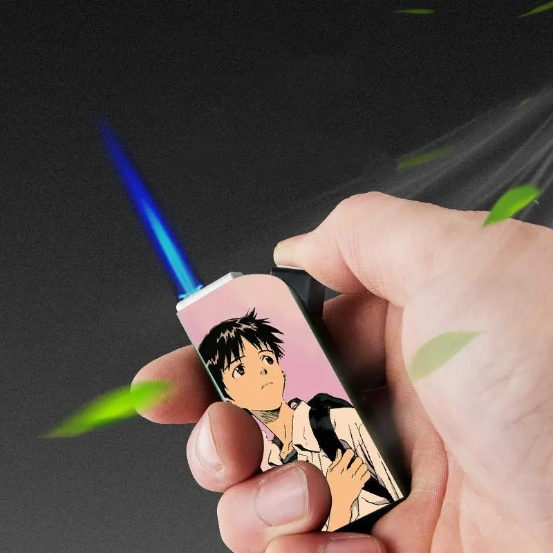 Personality Anime Cigar Lighter Blue Flame Inflated Jet Fuel lighter Strong Fire Power Portable mini Lighter Funny Toys for Men