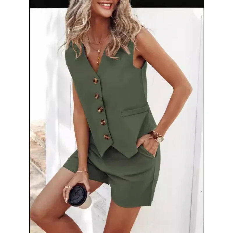 2024Cross-Border Amazon Fashion Casual Vest Shorts Suit Women's Clothing