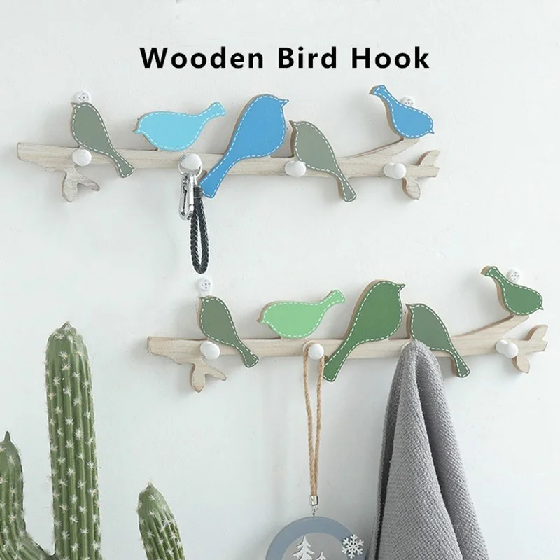 

Creative Wooden Bird Coat Hook Wall Mount Shelf Hanging Entrance Coat Rack Home Decorative Holder