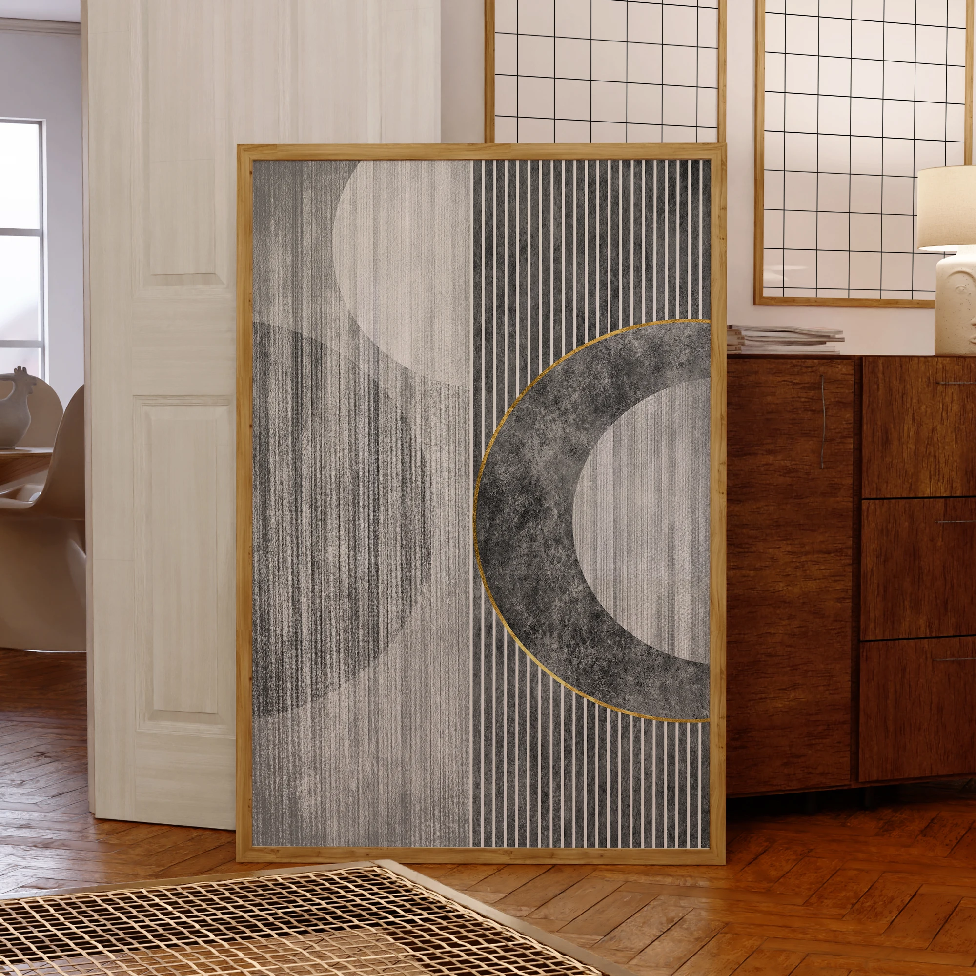 Abstract Monochrome Harmony Modern Geometry Shape Art Canvas Painting Poster Living Room Bedroom Home Decor