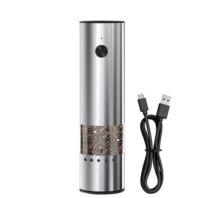 ABRU-Mini Electric Salt And Pepper Grinder USB Rechargeable Stainless Steel Mill One-Button Automatic Travel Grinder