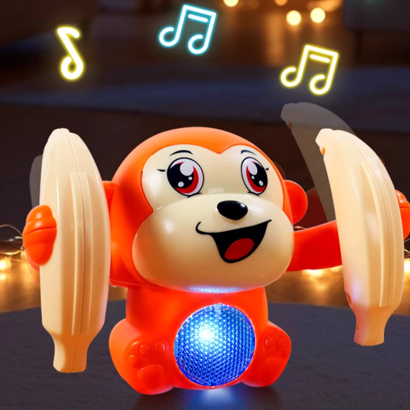 لعبة القرد المتداول للأطفال التحكم الصوتي الكهربائي ضوء الغناء سوف الوجه وشقلب الطفل تمارين الزحف