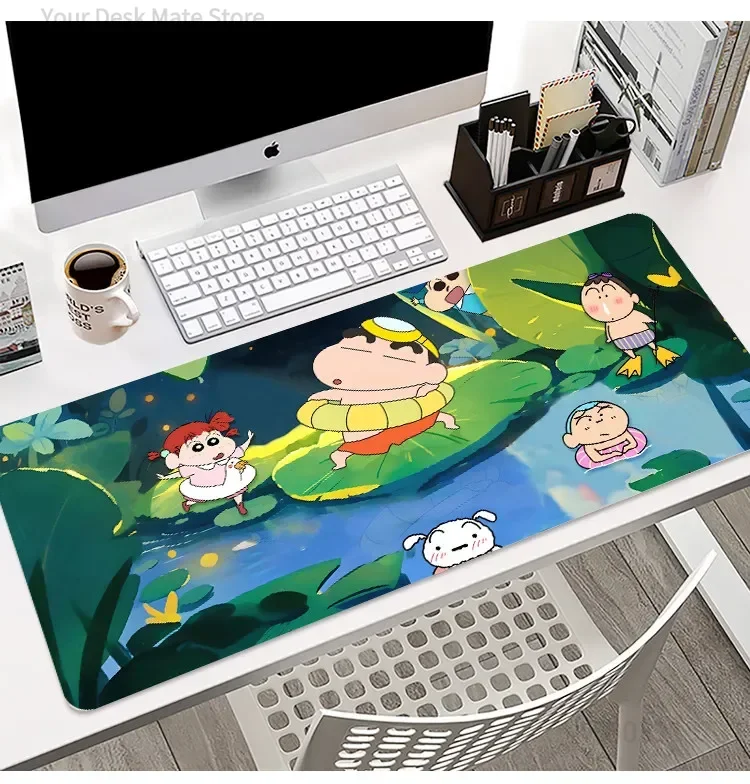 Cute Crayon Shin‑chan Tree House Scene Large Mousepad, Rubber Non‑Slip Extended Gaming Desk Mat, Waterproof Anti‑Fray Mouse Pad