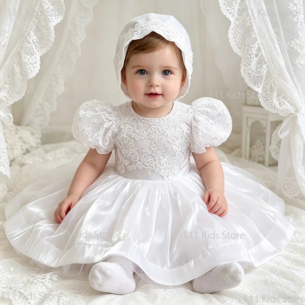 Baby Girl Princess Dress For 1st Birthday Party Dresses White Christening Costume Sequin Embroidery Infant Dress Girls Clothing