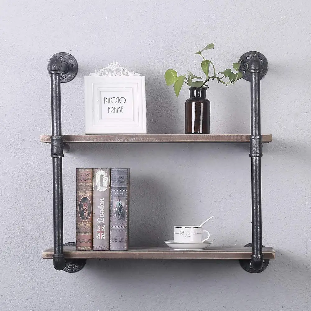 Industrial wall-mounted iron pipe shelf shelfbracket Double-layer water pipewine rac Storage rackwater pipebracket