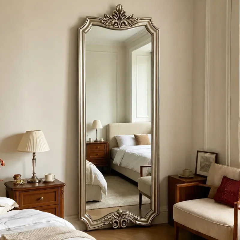 2026 New Carved Full Body Mirror Retro Floor Standing Full Length Large Mirror for Clothing Store Fitting Room Home Decor