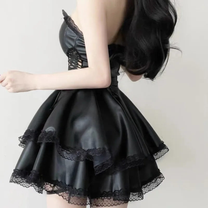 섹시한 성인 여성 블랙 펀칭 스트랩 허리 원피스 타이트한 아가씨 고딕 빈티지 패션 달콤 불규칙 원피스 클럽 파티 플라워 의상 다크 블랙 고딕 풍 신비 유미 섹시 독특한 스트랩 디자인 그려 만묘 몸짓 불규칙 치마자락 날렵 찰랑찰랑 레이스 요소 반차 고혹적 매력 로맨틱 몽환 개성 패션 눈길