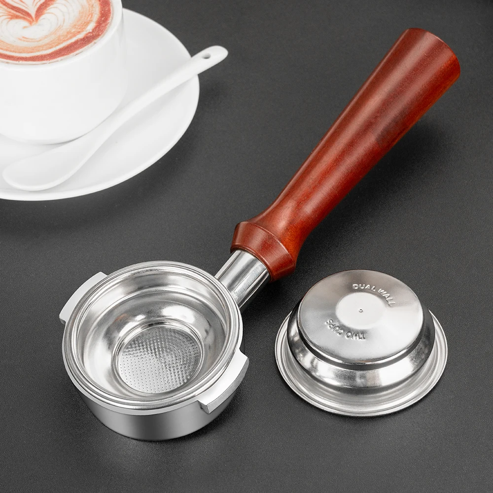 58 mm doppelschichtiger Druckfilterkorb aus Edelstahl, 1/2 Tasse für bodenlosen Espresso-Siebträger