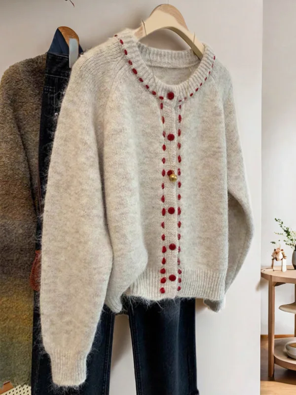 

Retro Color Blo Knitted Open Cardigan Women's Soft Cozy Outerwear Spring Autumn Winter New Design Sensation V-Ne Long Sve