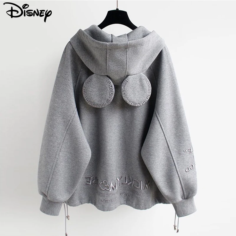 Disney 2022มาใหม่ล่าสุดแฟชั่นฤดูใบไม้ร่วงผ้าฝ้ายหลวม O-Neck Ins Casual เย็บปักถักร้อยการ์ตูน Mickey Mouse แขนยาว Hoodies