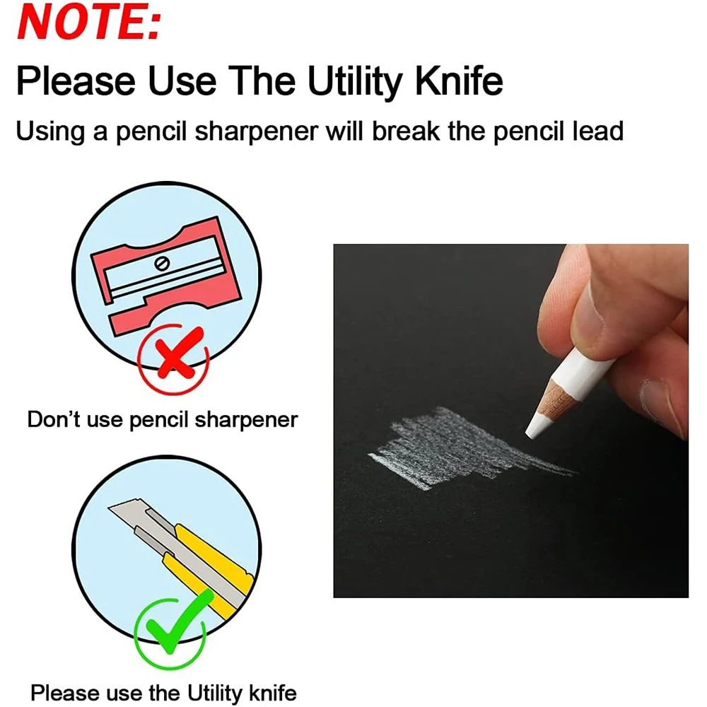Professional White Charcoal Pencils Set - 3/6 Pieces Sketch Highlight White Pencils for Drawing, Sketching, Shading, Blending