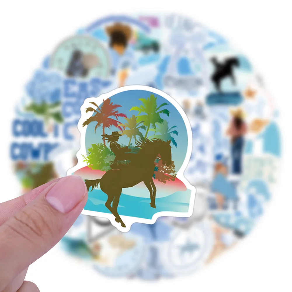 

55PCS Coastal Cowgirl Stickers Cowgirl Cartoon Sticker Blue Graffiti DIY Luggage Laptop Phone Guitar Car Bike Decals Toys Gifts