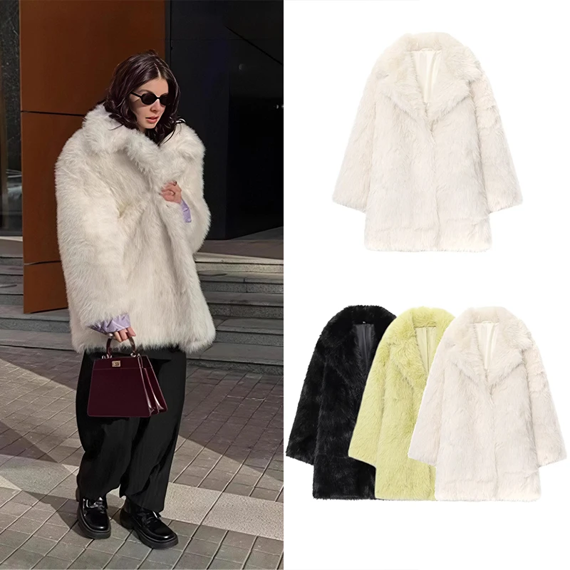 Guobioziy Women's Slim Fit Faux Fur Long Coat 2026 Fall/Winter New Arrival Casual Fashion Trendy Classic British Tassel Street