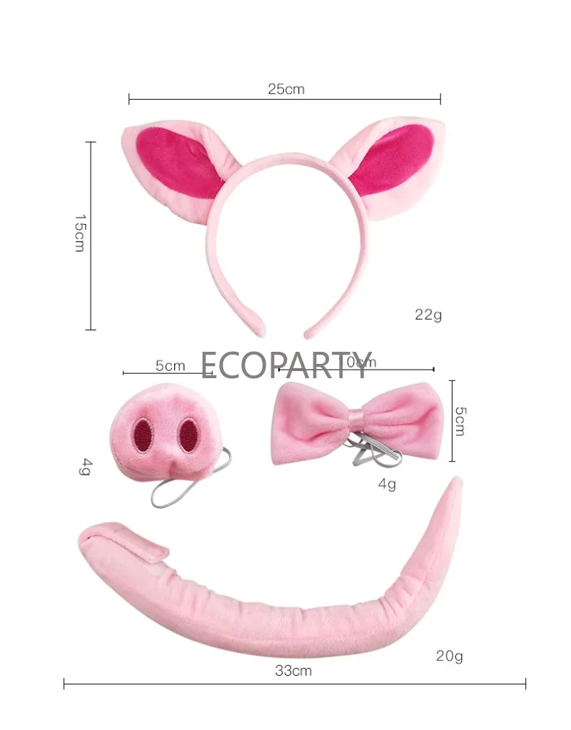 Funny Pig Ears Nose Tail Bow Tie Pink Pig Fancy Dress Costume Kit for Adults Kids Halloween Dress-up Play Costume Accessories