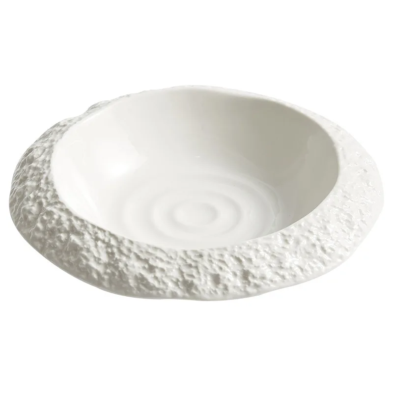 White Dinner Plate Rock Patternceramic Plate Household Deep Plate Soup Plate Dish Creative Hotel Restaurant High-grade Tableware