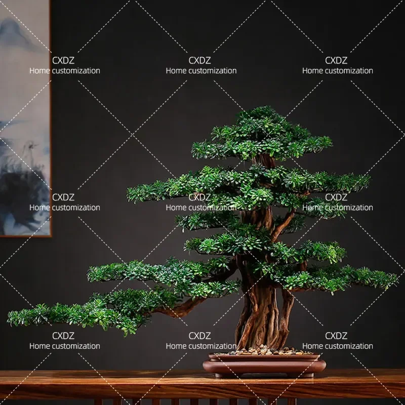 Simulated Welcome Pine Bonsai Tree Ornament New Chinese Style Desktop Decoration for Hotel Porch Yabai Luo Han Song Modeling