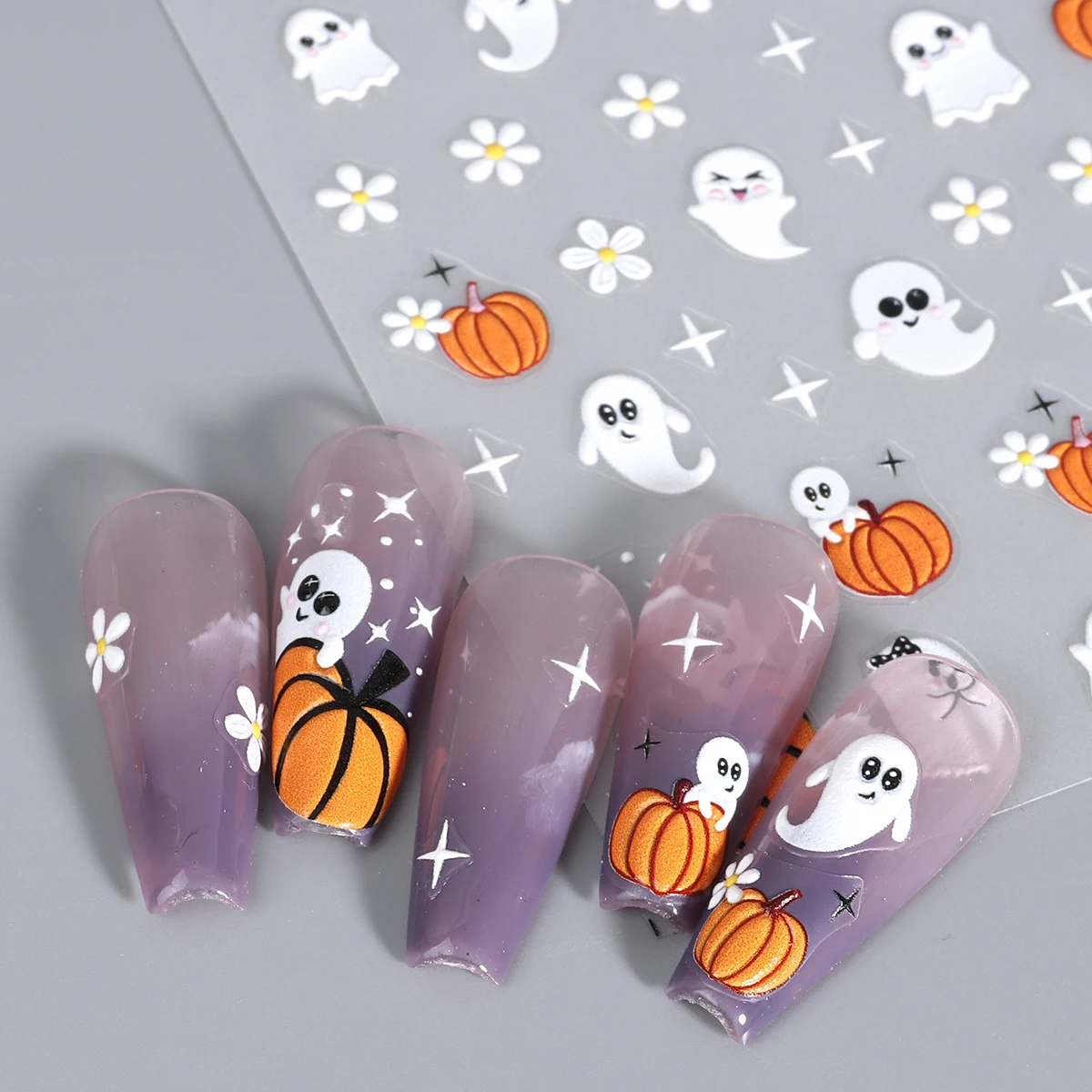 4 pezzi di adesivi per unghie opachi con zucca fantasma di Halloween, teschio spettrale francese, ragnatela, fiori, decalcomanie adesive, decorazioni per manicure