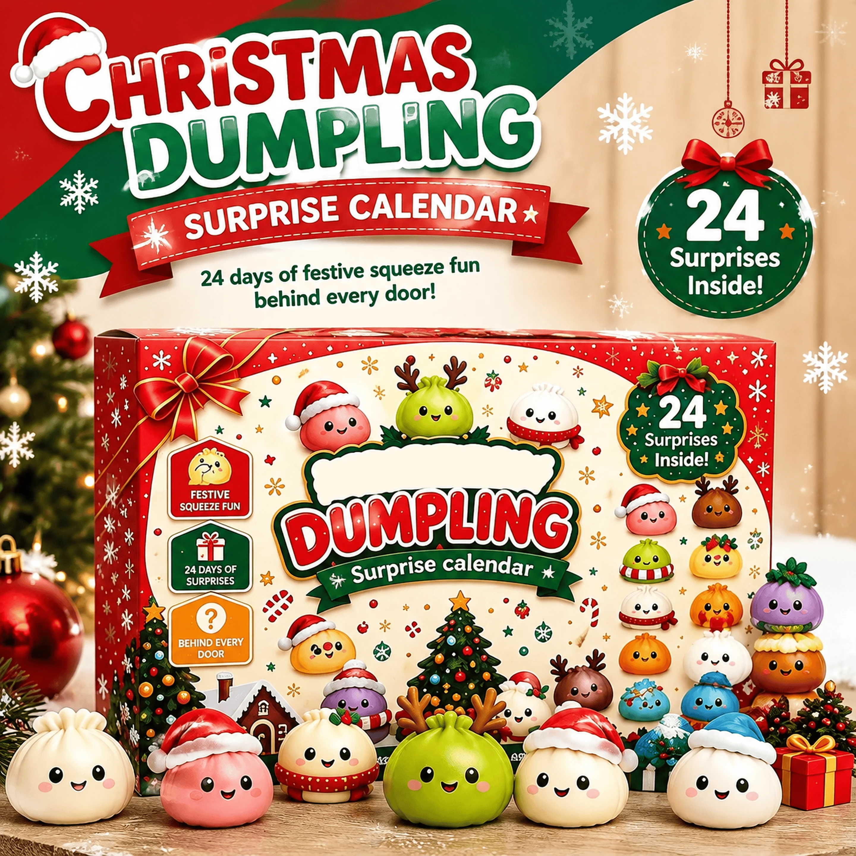 Kalendarz adwentowy 2026 Xmas Dumpling Squishy – 24 dni niespodzianek, odliczanie w czasie rzeczywistym, zabawka sensoryczna do ściskania, antystresowa zabawka świąteczna.