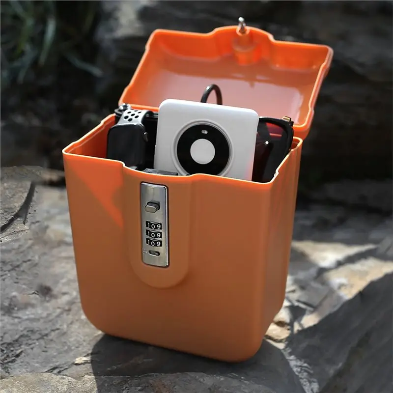 YANA50I Portable Beach Bucket Password Storage Box, 3-Digit Combination Lock, Steel Wire Safe Case For Outdoor For Camping