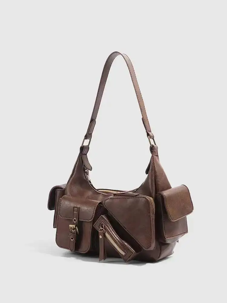 Bloom Retro Y2k Underarm Bag Purse Women High Street Leather Chic Brown Handbag Ladies Vintage Shoulder Bags Bolsos De Mujer