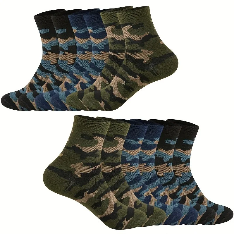 10 Pairs Men\'s Camouflage Compression Crew Socks (3/5 Pack) - Breathable, Anti-Odor, Comfortable Polyester Blend for Daily Wear