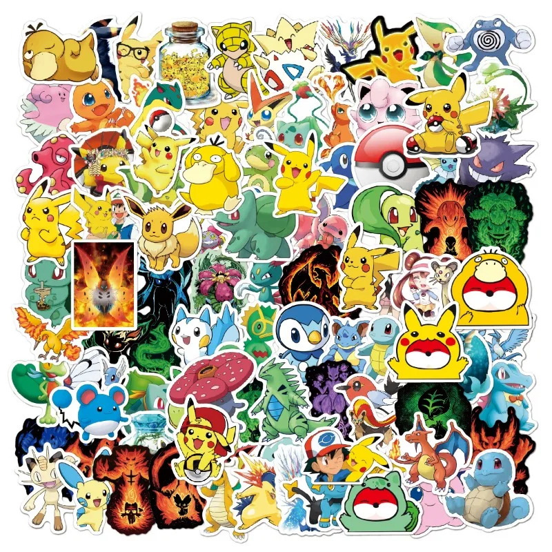 100 buah stiker Pokemon kartun lucu untuk anak laki-laki perempuan hadiah sekolah kelas untuk perlengkapan pesta siswa Dasar