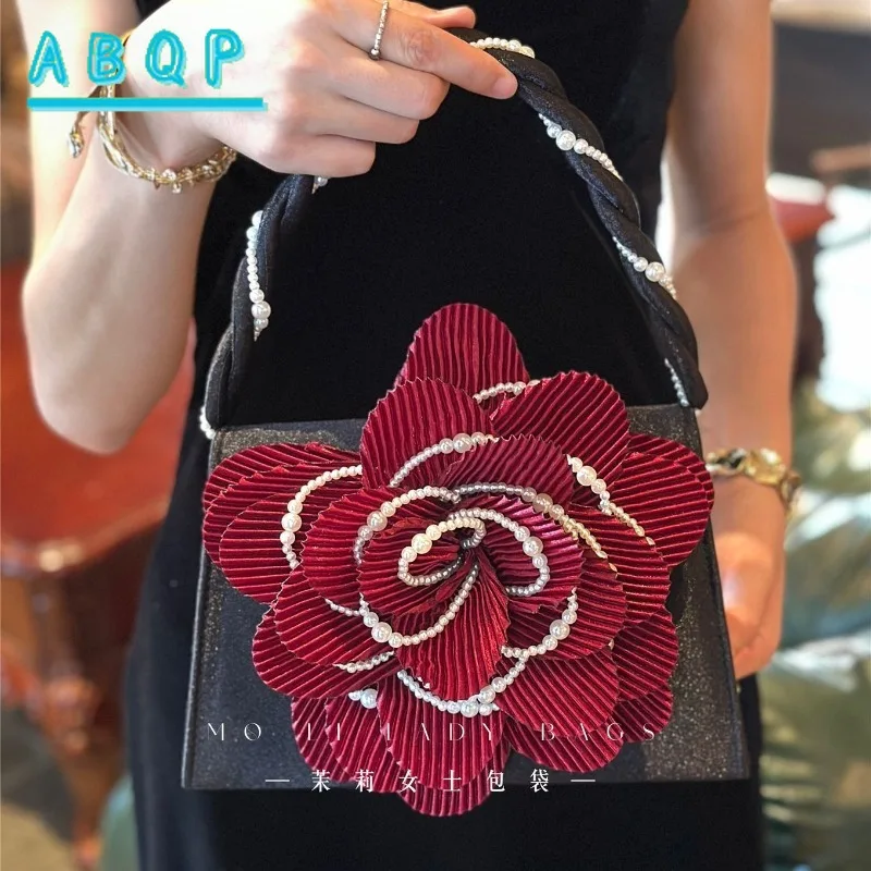 ABQP NEW Evening Women's Bag Flower Shape Evening Women's Handbag Luxury Brand 3D Fashion Pearl Women's Shoulder Crossbody Bag