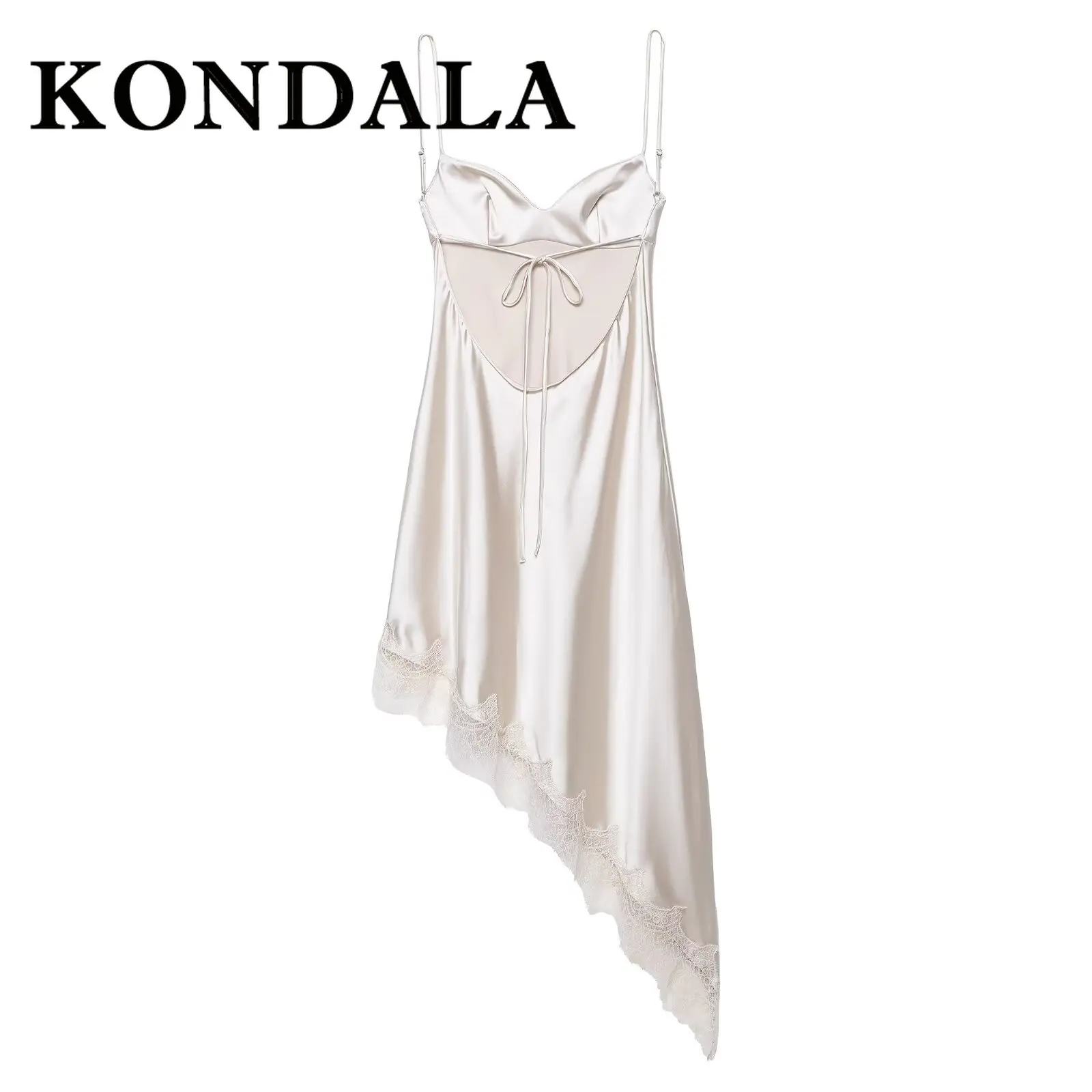 KONDALA 2025, Sexy Spitze Frau Kleid Mantel Cami Weiß Asymmetrische Kleid Backless Mode Chic Spitze-up Nacht Party Mujer vestidos