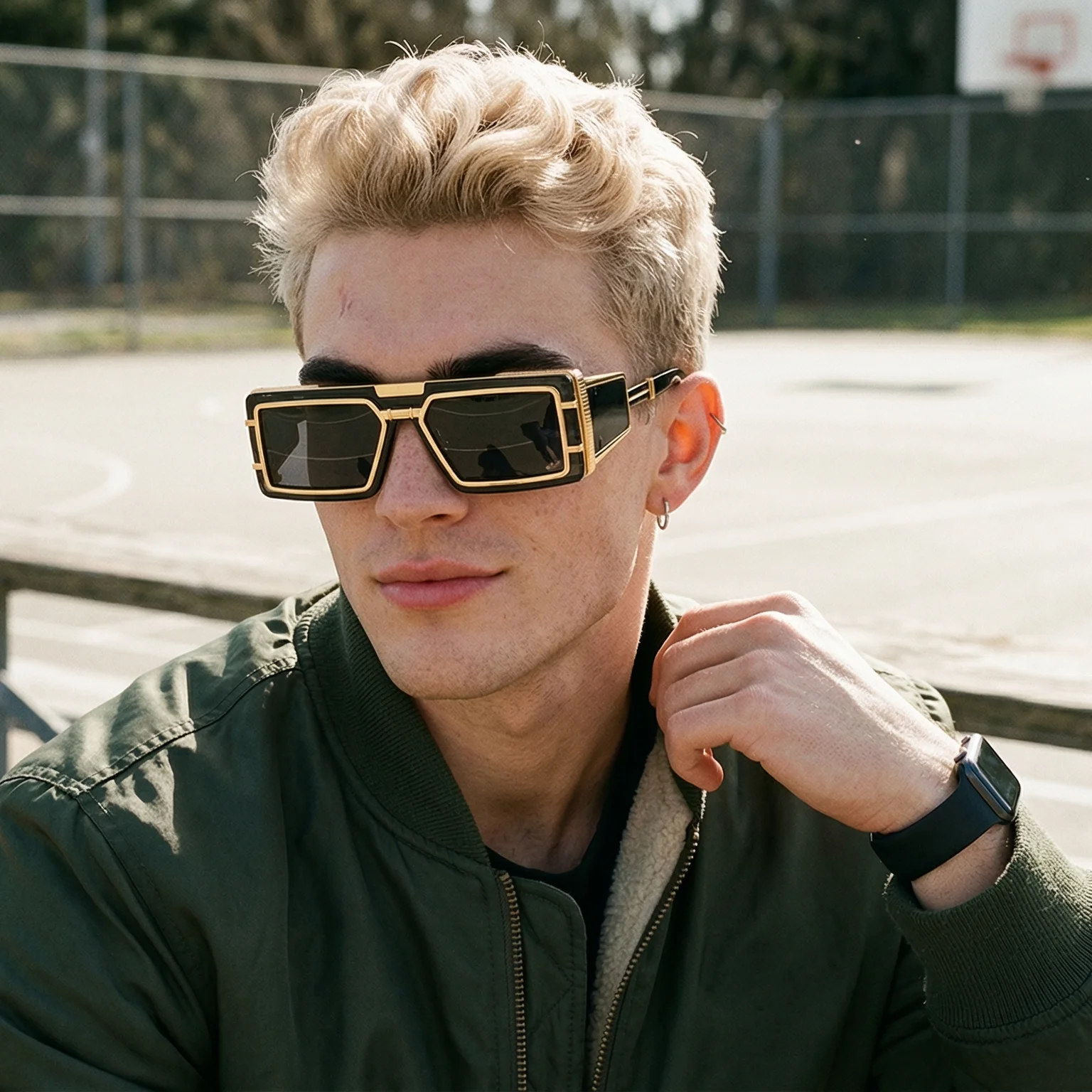 Trendige Rechteckige Sonnenbrille für Männer und Frauen, Retro Millionaire-Stil mit Dickem Rahmen, Steampunk Metall Quadratische Hip-Hop-Brille
