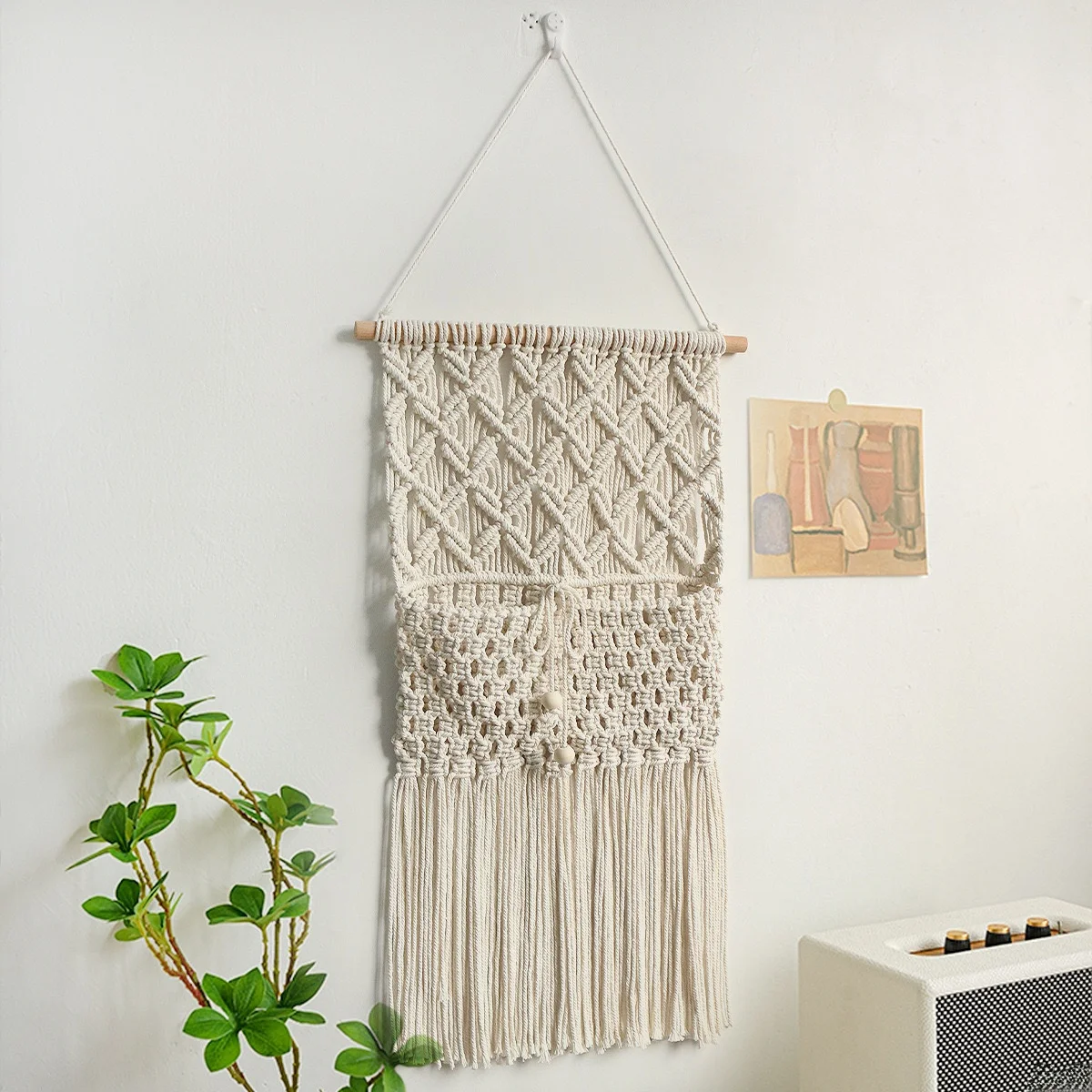 Handwoven Wall Hanging Tapestry Storage Decorative Net Pocket Bedroom Living Room Cotton Rope Decorations European Style