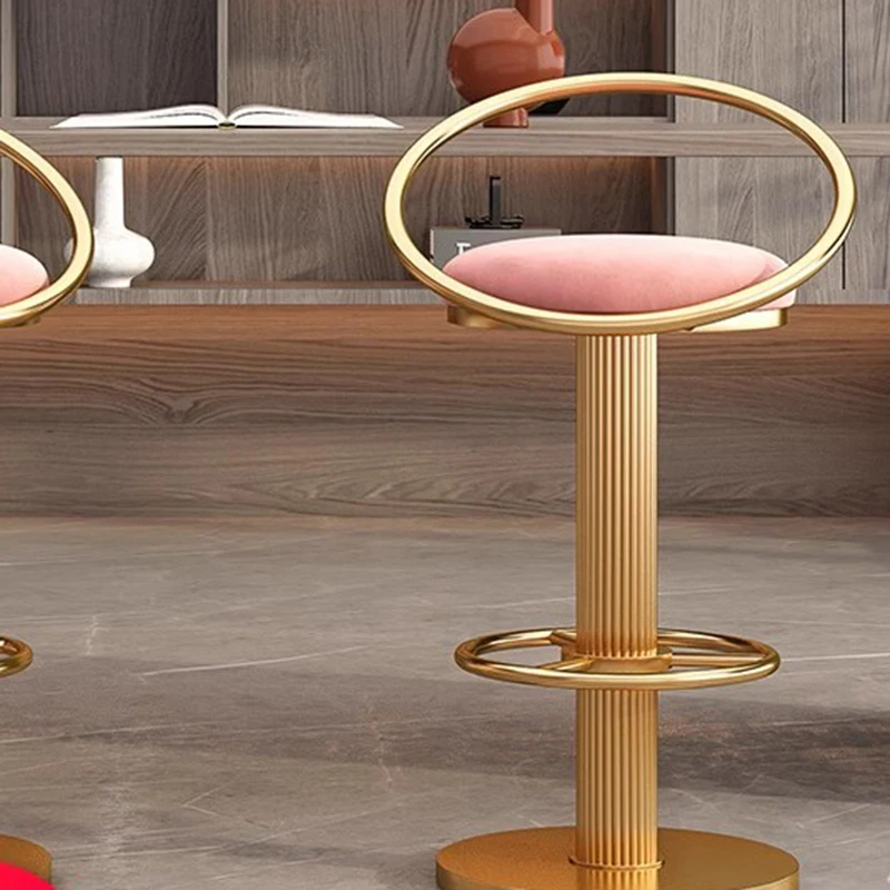 Luxury Nordic Stool Bar Chair Accent Velvet Rotating Pink Gold Kitchen Bar Chairs Manicure Taburete Alto Bar Furniture MQ50BY