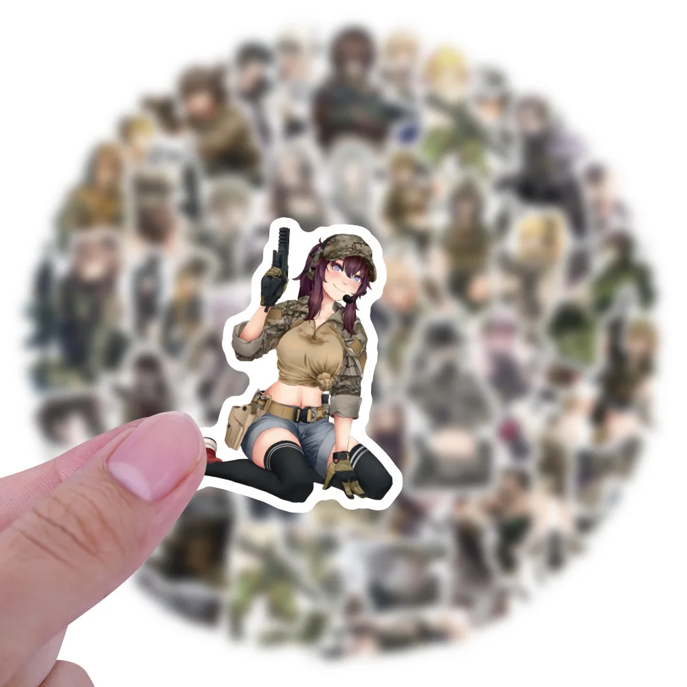 64pcs Personality Anime Camouflage Military Uniform Girl Graffiti Sticker Cartoon Military Style Phone  Refrigerator Sticker Toy