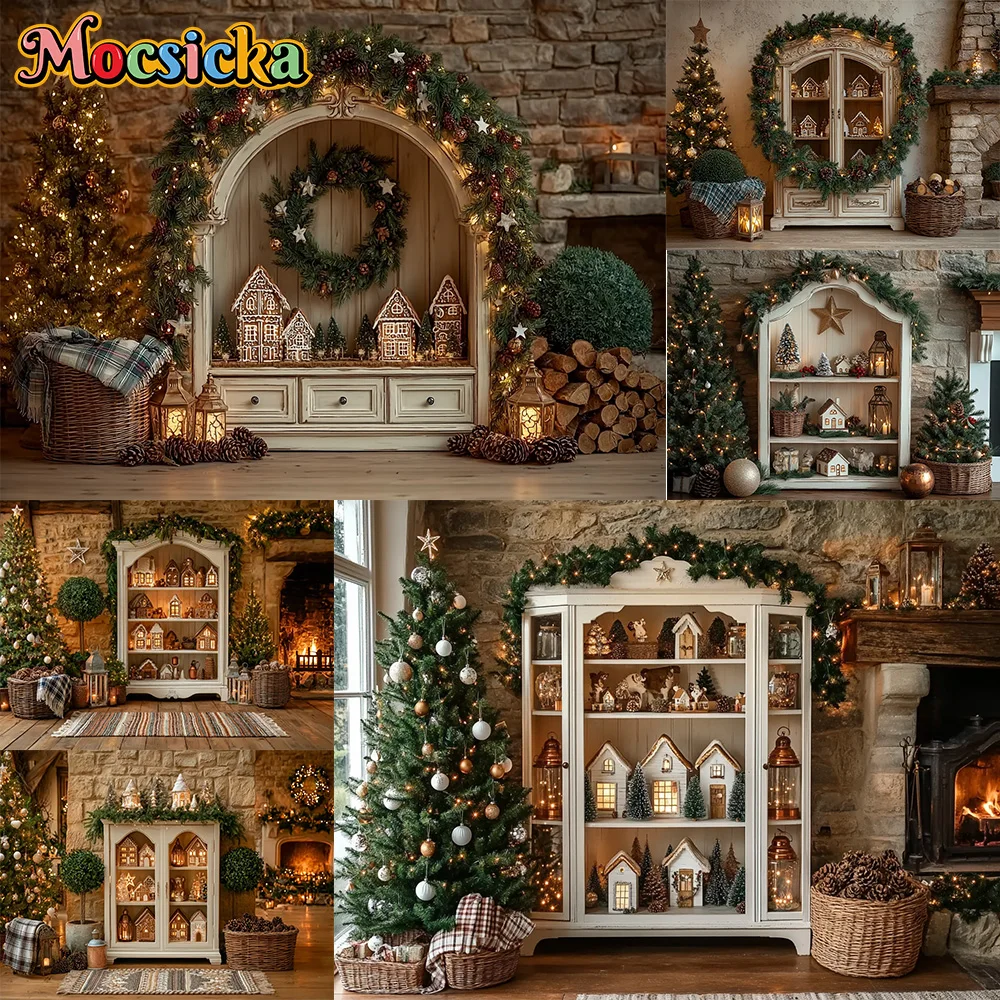 Mocsicka Photography Background Christmas cottage Twinkling Stars Decoration Family Xmas Holiday Party Portrait Studio Props