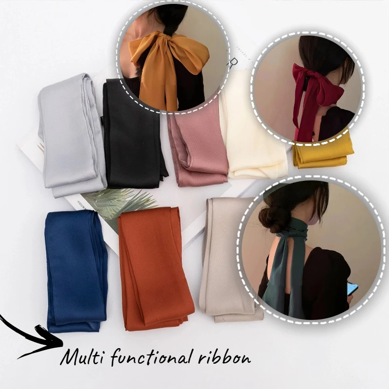 

Solid Color Satin Thin Narrow Silk Scarf Romantic Atmosphere Head Neck Headband New Style Long 200 cm Women Scarf New Year Gift