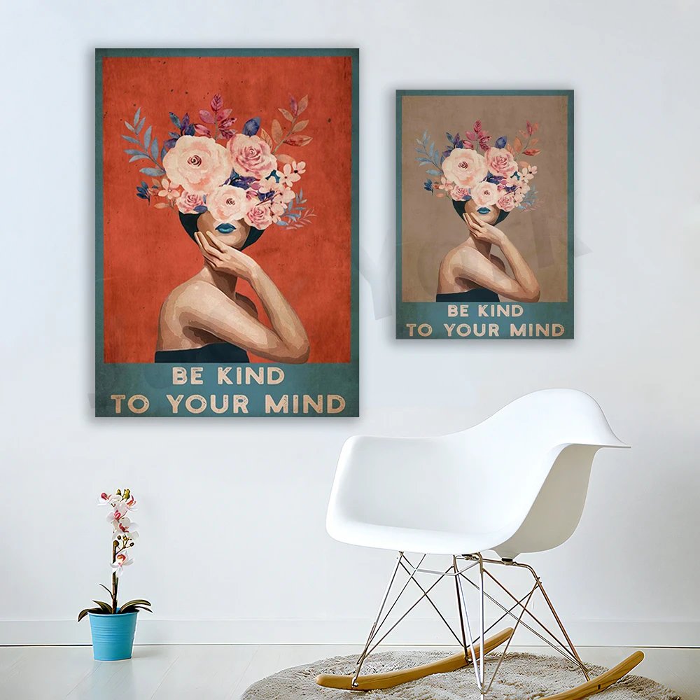 Be Kind to Your Mind Poster, Be Kind Art Print, Vintage Foral Poster, Modern Floral Print, Be Kind Wall Art Poster Print