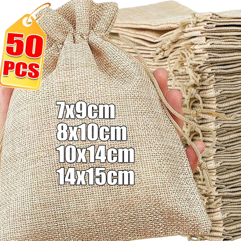 Sacs cadeaux en toile de jute à cordon de serrage, sac en lin pour grains de café, cadeau artisanal de noël et de mariage, emballage de bonbons et de bijoux, petite pochette