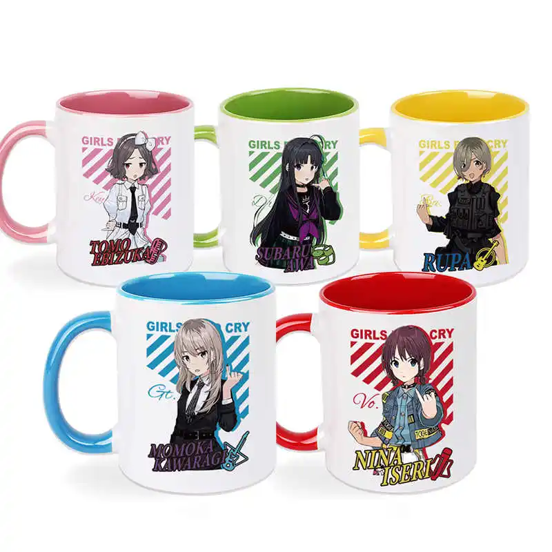 Japan Anime GIRLS BAND CRY Mugs NINA ISERI MOMOKA KAWARAGI Cosplay Ceramic Coffee Milk Water Cup Men Women Cartoon Drinking Cup