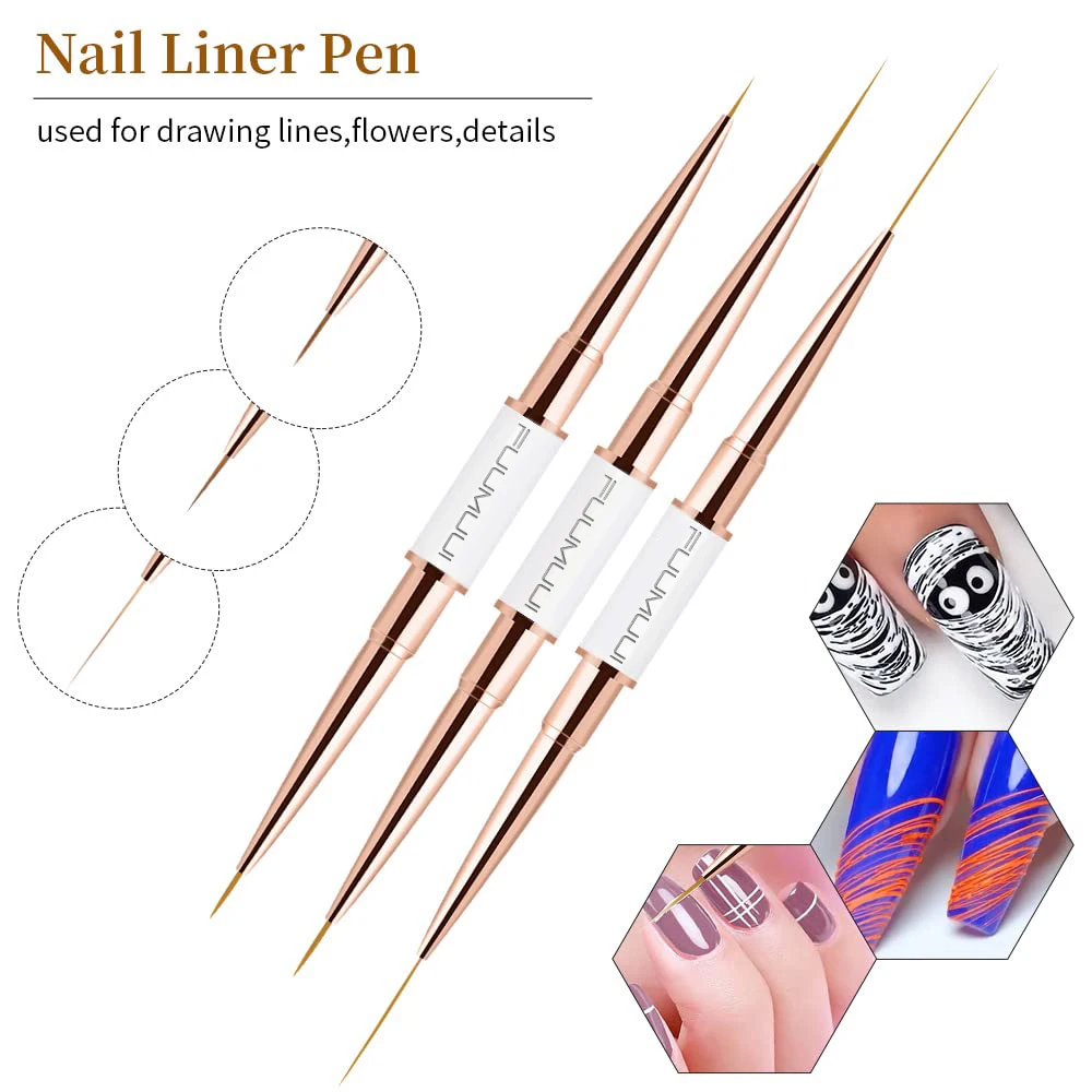 Set di pennelli per nail art in acrilico a doppia estremità, strumenti per pittura con penna per nail art con smalto gel Pennello per nail art