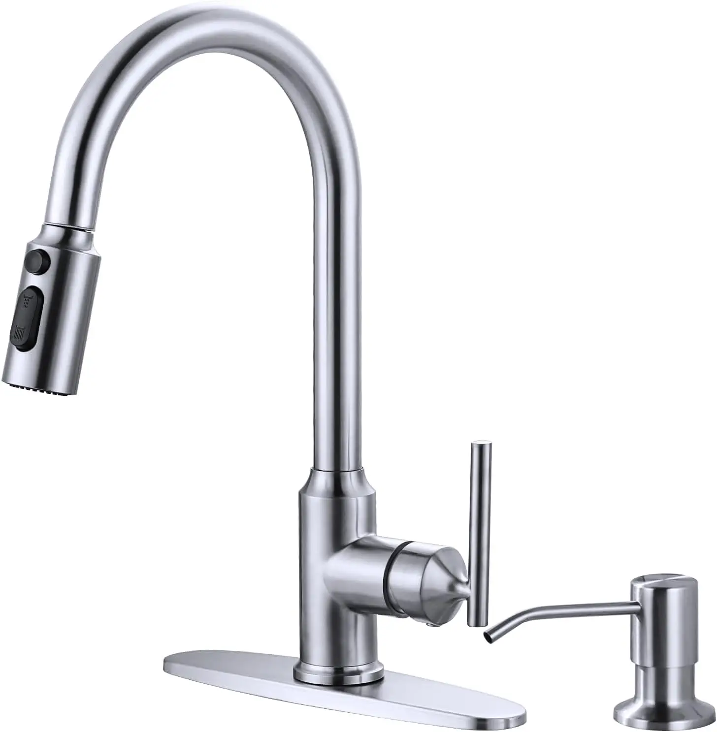 Kitchen Faucets with Soap Dispenser with Pull Down Sprayer, High Arc Single Handle Stainless Steel Sink Faucets 1 or 3 Hole, Kit